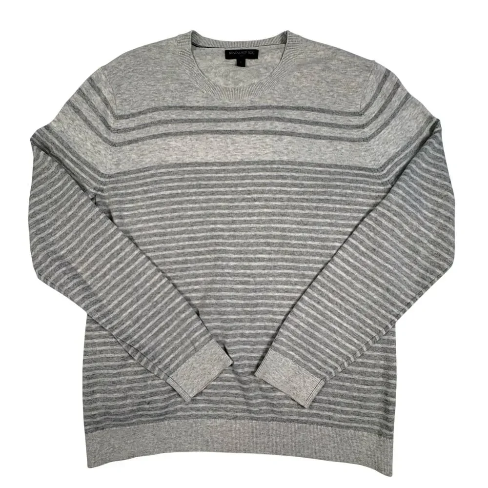Banana Republic Stripped Pullover Sweater Men's L Gray Classic Neutral Knit
